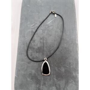 Liz & Co Pendant Black Oval Stone W/ Black Nylon Necklace
